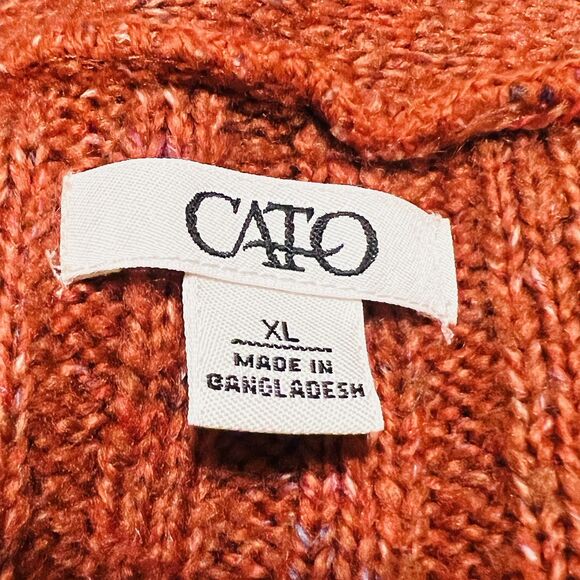 Cato Burnt Orange Chunky Knit Open Face Roll Tab Sleeve Cardigan Sweater Size XL - Picture 7 of 9